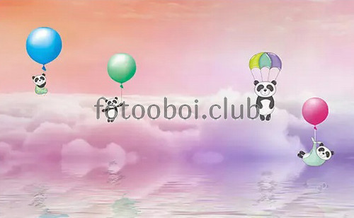 панды, воздушные шарики, детские, для девочки, закат