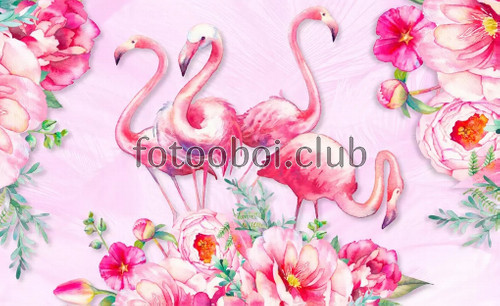 цветы, пионы, розовые, фламинго, дизайнерские