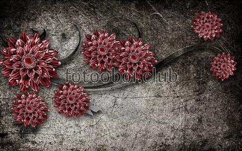 цветы, красные хризантемы, черные, узор, 3д, 3d