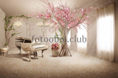 комната, дерево, фортепьяно, цветок, окно, 3д, 3d