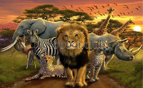 лев, леопард, слон, носорог, жираф, животные, саванна, детские, для мальчика, для девочки