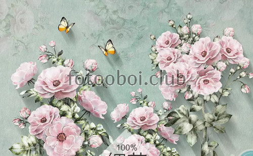 розы, цветы, шиповник, бабочки, дизайнерские, фреска