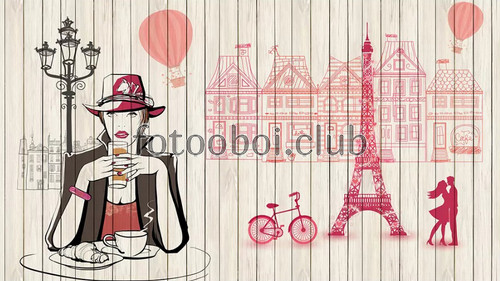 доски, Город, Париж, башня, кафе, девушка, абстракция, влюбленные, воздушные шары