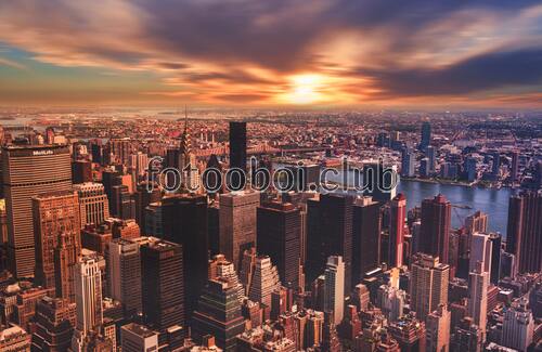 Нью-Йорк, закат, город, небоскребы, виды Нью-Йорка, манхэттен
