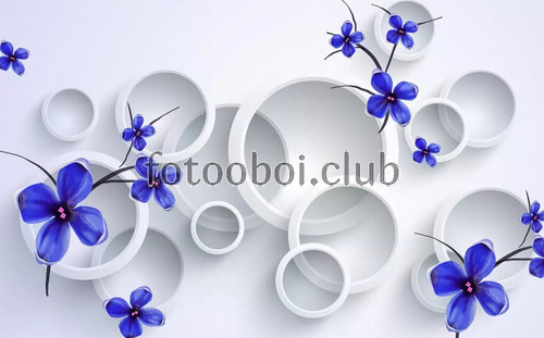кольца, синие цветы, 3д, 3d
