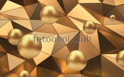 золотая стена, геометрические, шары, 3д, 3d