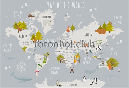 детские, карта мира, карта, для мальчиков, для девочек, животные, дерево 