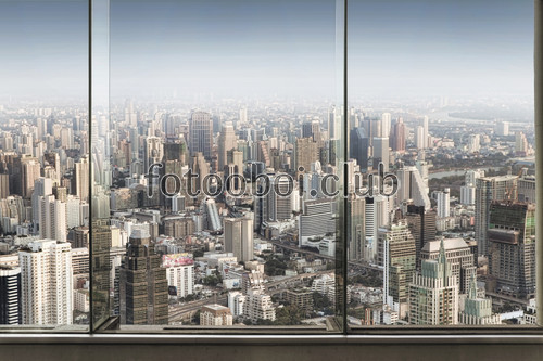 на стену, стена, дизайнерские, вид из окна, окно, мегаполис, город, небоскребы, дома