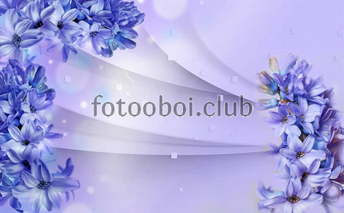синие цветы, 3д, дизайнерские, шелк