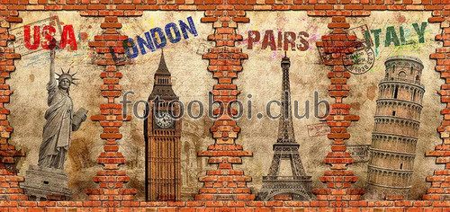 Италия, Париж, Лондон, Америка, США, дизайнерские, кирпичная стена, башня