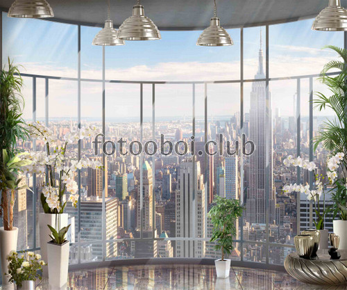 небоскребы, Нью- йорк, город, вид на город, вид, 3д, 3d, орхидеи 