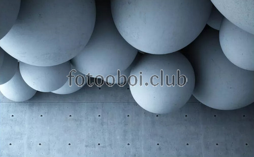 бетонная стена, шары, 3д, 3d, абстракция