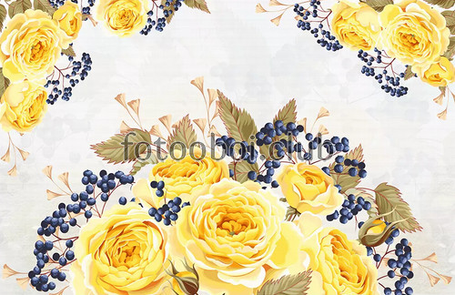 букет, цветы, желтые розы, ягода, черника, 3д, дизайнерские
