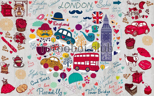 Лондон, башня, автомобиль, автобус, собачка, пирожное, усы, детские, дизайнерские