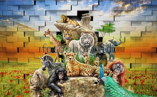 в мире животных, тигр, обезьяны, леопард, павлин, 3д, 3d, дизайнерские, детские, для подростка