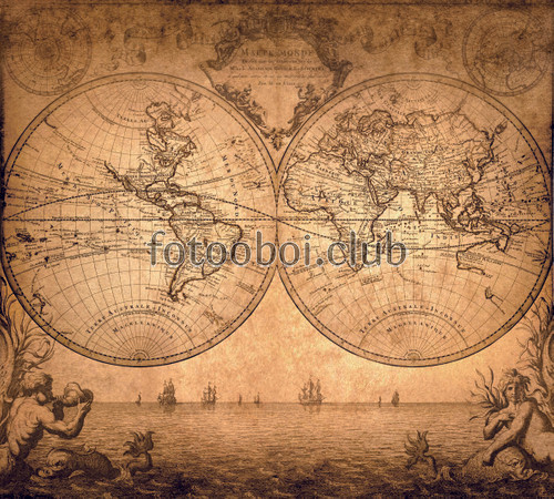 глобус, мир, старина, карта мира, русалки, русалка, шар, земной шар, корабли 