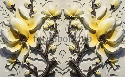 желтые магнолии, цветы, барельеф, 3д, 3d