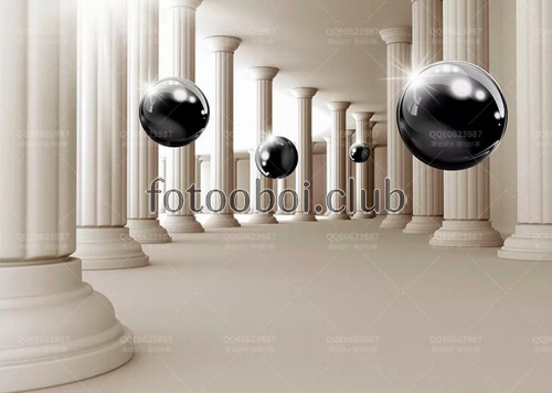колонны, черные шары, туннель, 3д, 3d, дизайнерские