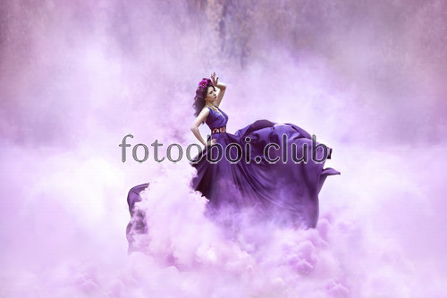 на стену, стена, девушка, фиолетовый туман
