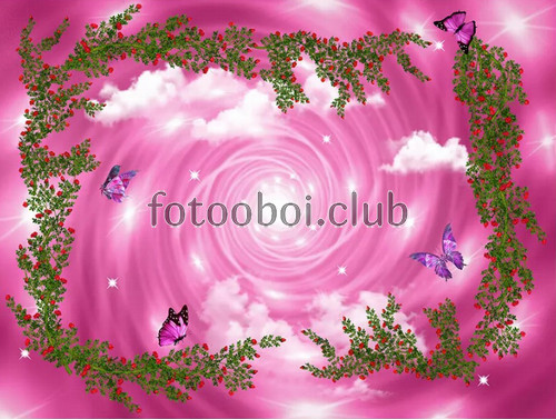 потолок, воронка, розовые, бабочки, лоза, цветы, детские, для девочки