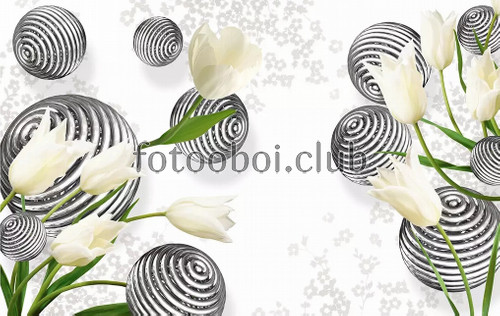шары, узор, белые тюльпаны, 3д, 3d, дизайнерские