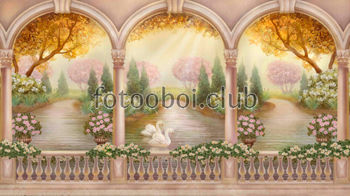 арка, лебедь, живопись, цветок, рукопись, на стену 