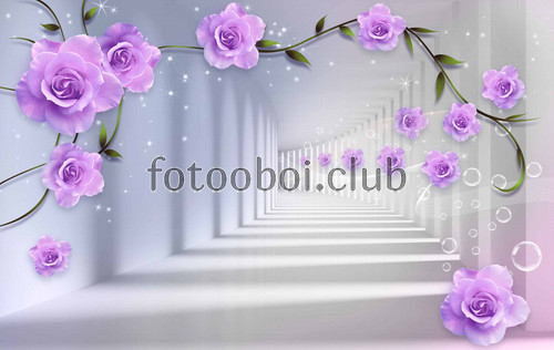 коридор, фиолетовые, розы, цветок, роза, 3д, 3d