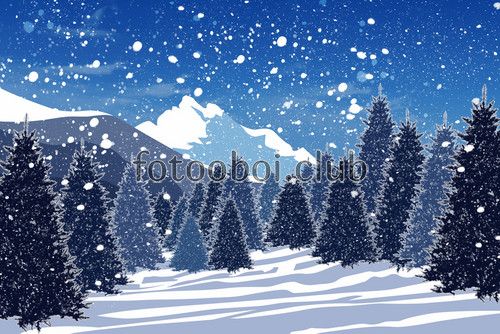ночь, зима, горы, снег, елки, сосны, природа, дизайнерские