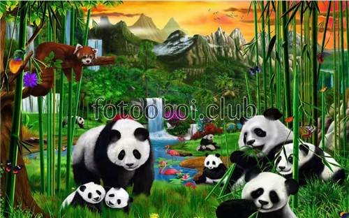 панды, бамбук, водопады, детские, для мальчика, для девочки