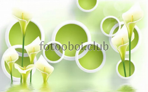 белые каллы, цветы, дизайнерские, кольца, зеленые, 3д, 3d