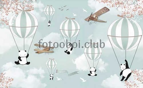 панды, воздушные шары, самолеты, детские, для мальчика