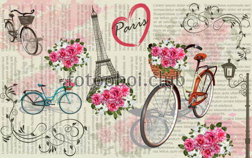 газеты, велосипед, Париж, башня, цветы, абстракция