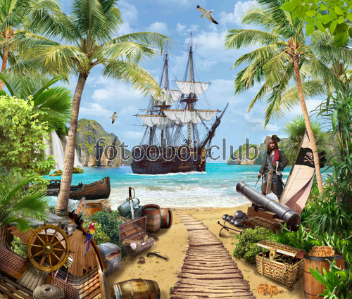 пираты, пираты карибского моря, море, палуба, сундук, пляж, пират, попугай, лодка, детские, водопад 